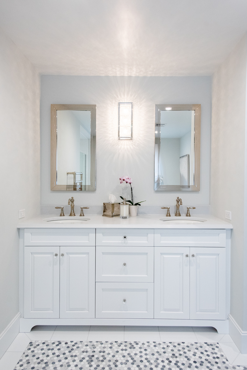 bathroom-white-cabinets-dual-sinks-tile-floor
