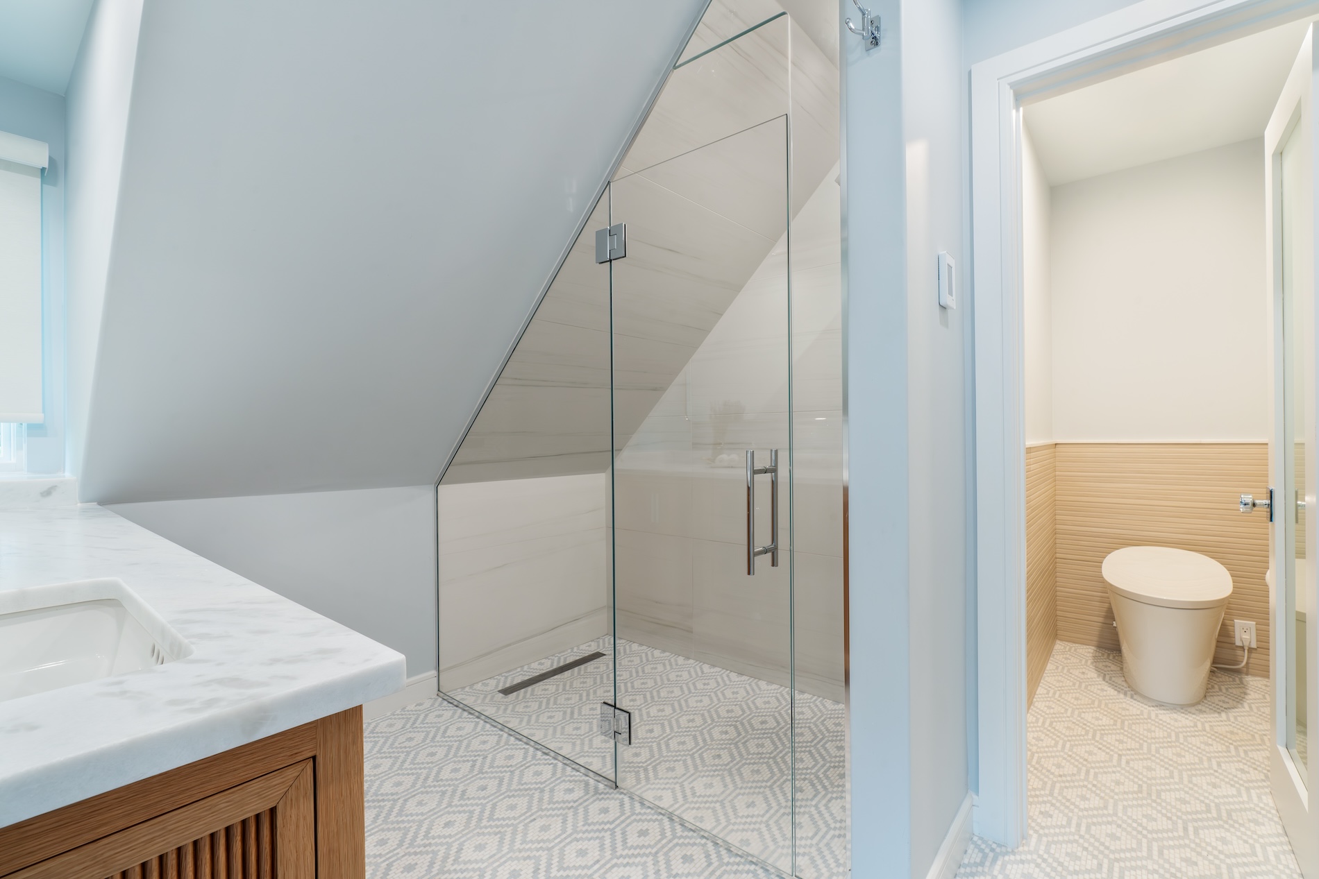 Angled Shower Ceiling Glass Door