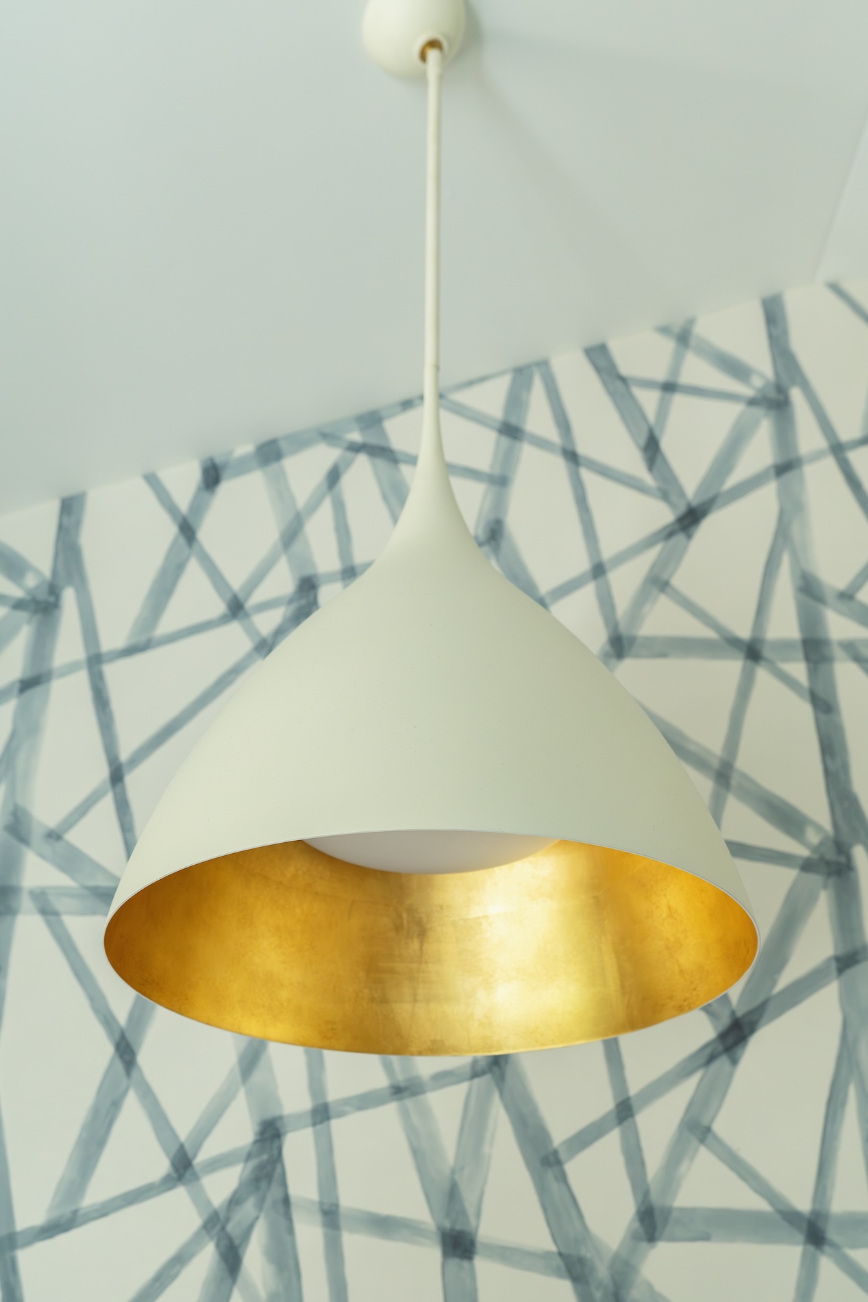 Hanging Light Fixture Gold Inside White Outside