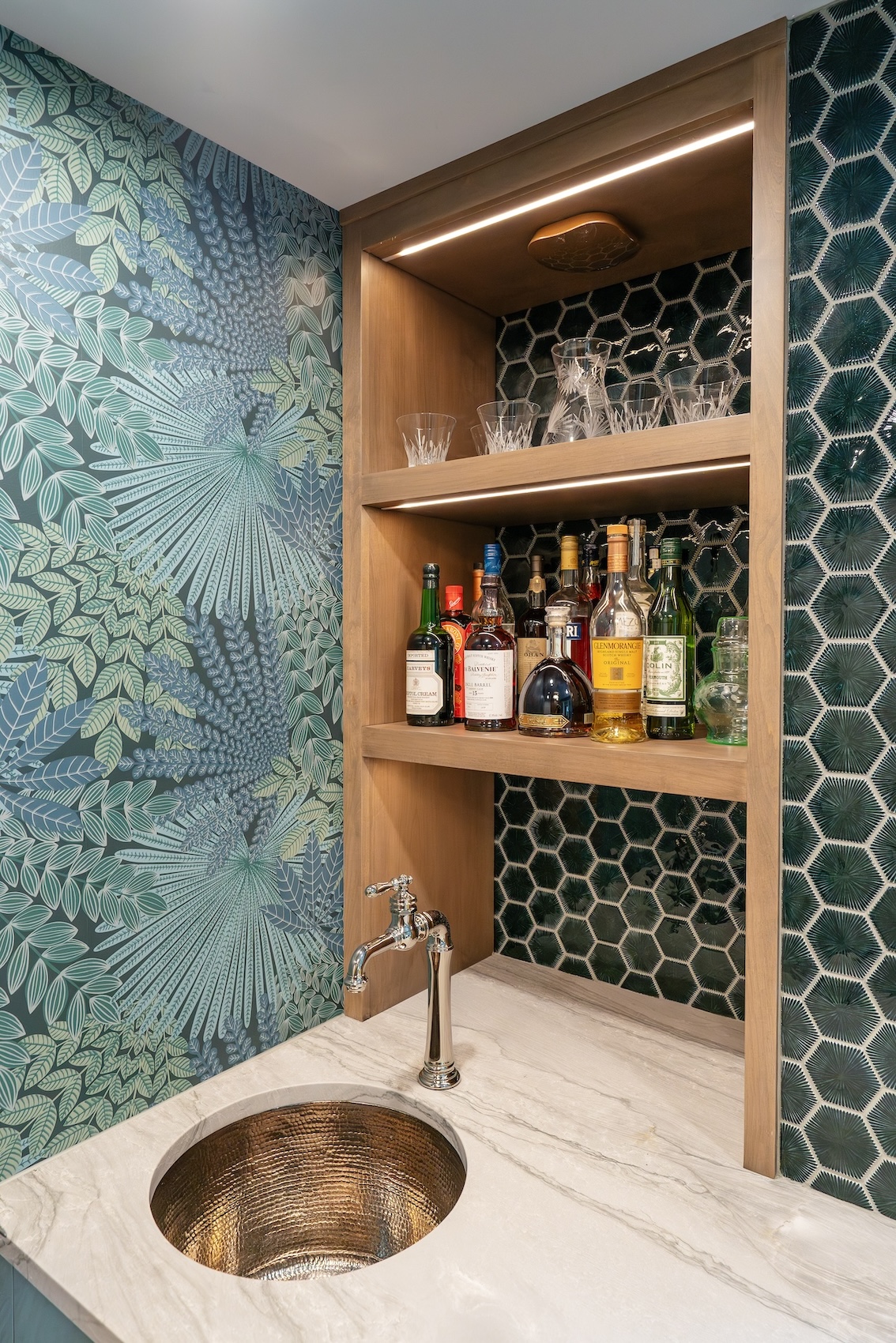 Teal Blue Green Wet Bar Accent Wall